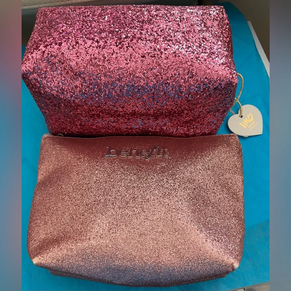 Two Pink Sparkly Cosmetic Cases